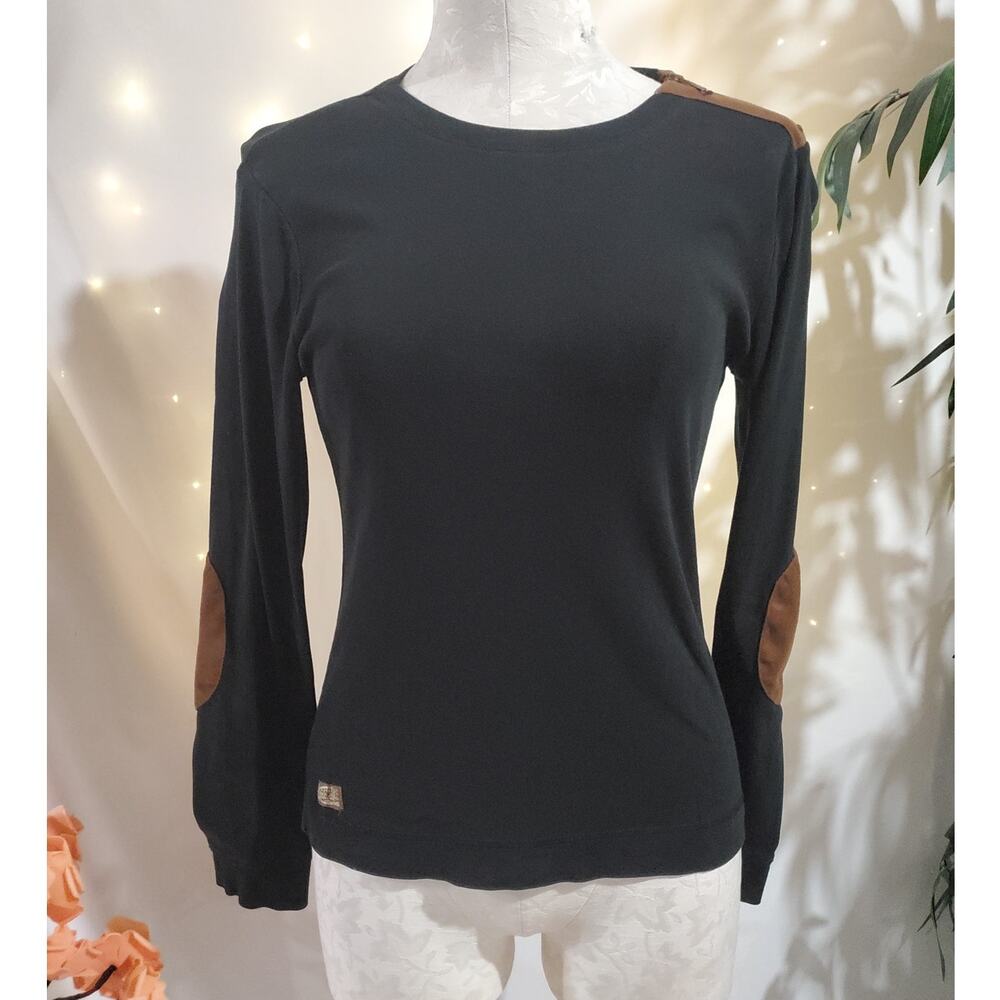 Lauren Ralph Lauren Jeans Co Faux Suede Elbow Patch Zip Shoulder Top Size M - Picture 1 of 10